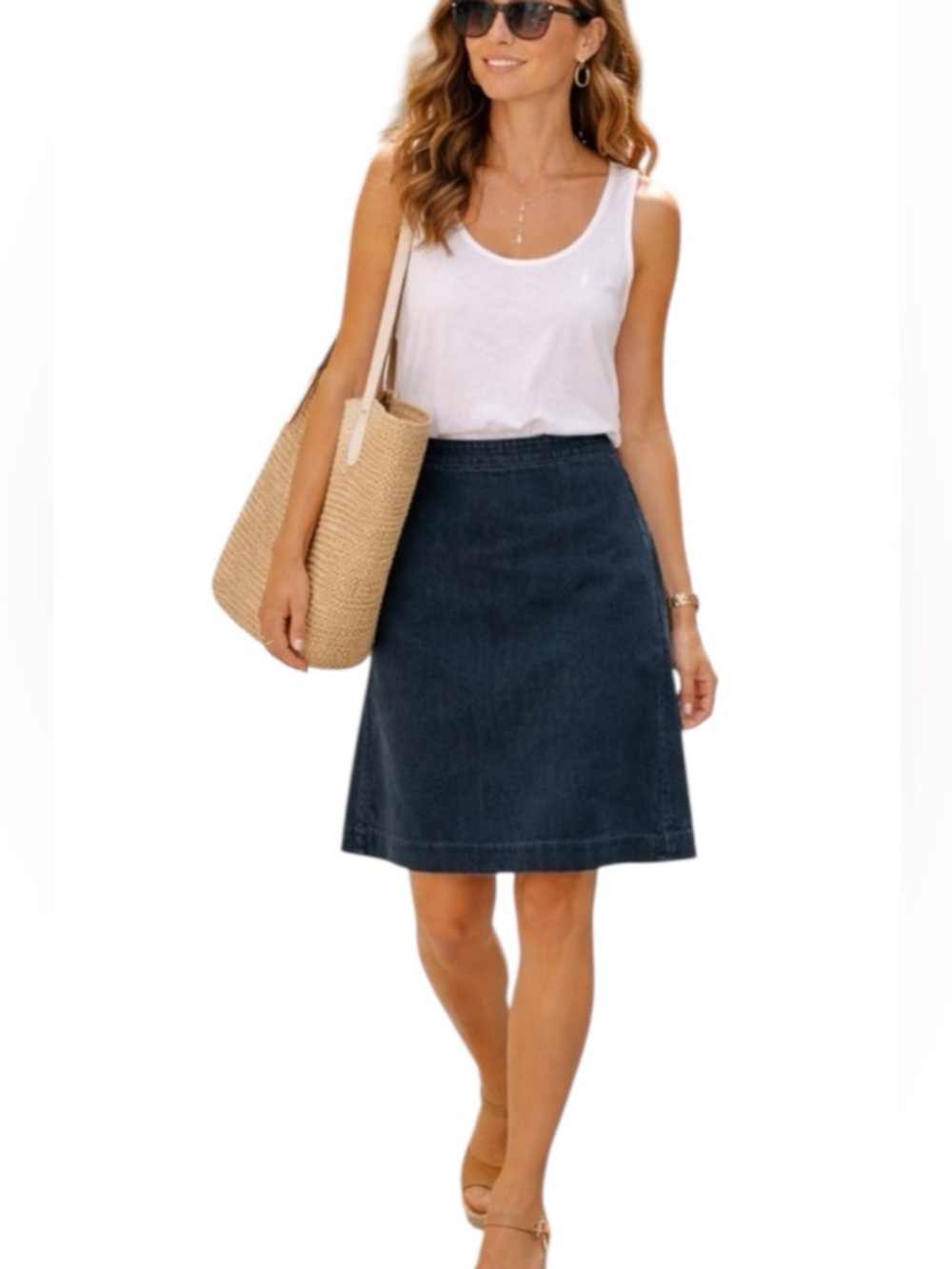 Tahari Cotton Blend Black Washed High Waisted knee length skirt Size 4